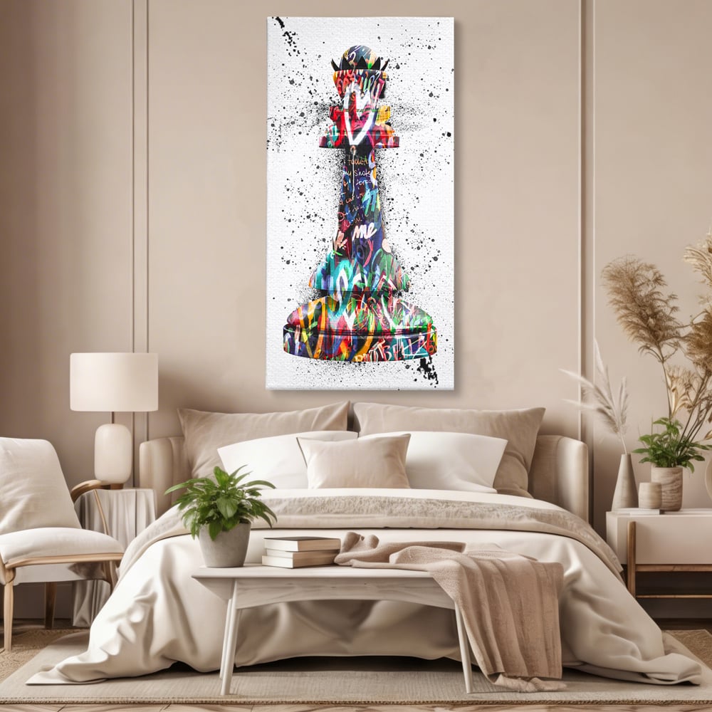 Tablou Canvas Premium LuxCanva® B1048, Chess Queen , Dormitor, Living, Iubire, Regina, Sah, Bella, Multicolor, Culori Vibrante