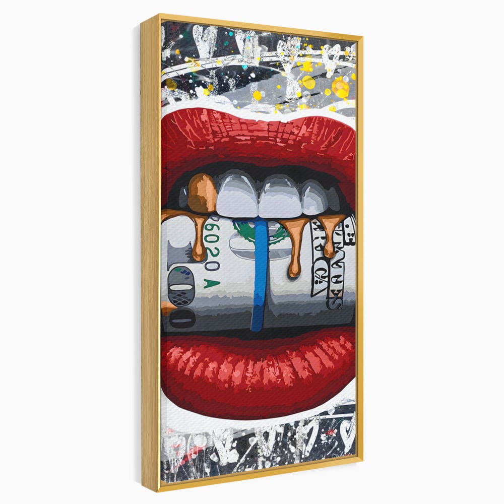 Tablou Canvas Premium LuxCanva® B1049, Dollar Lips , Living, Bani, Financiar, Buze, Rosu, Colorat, Culori Vibrante
