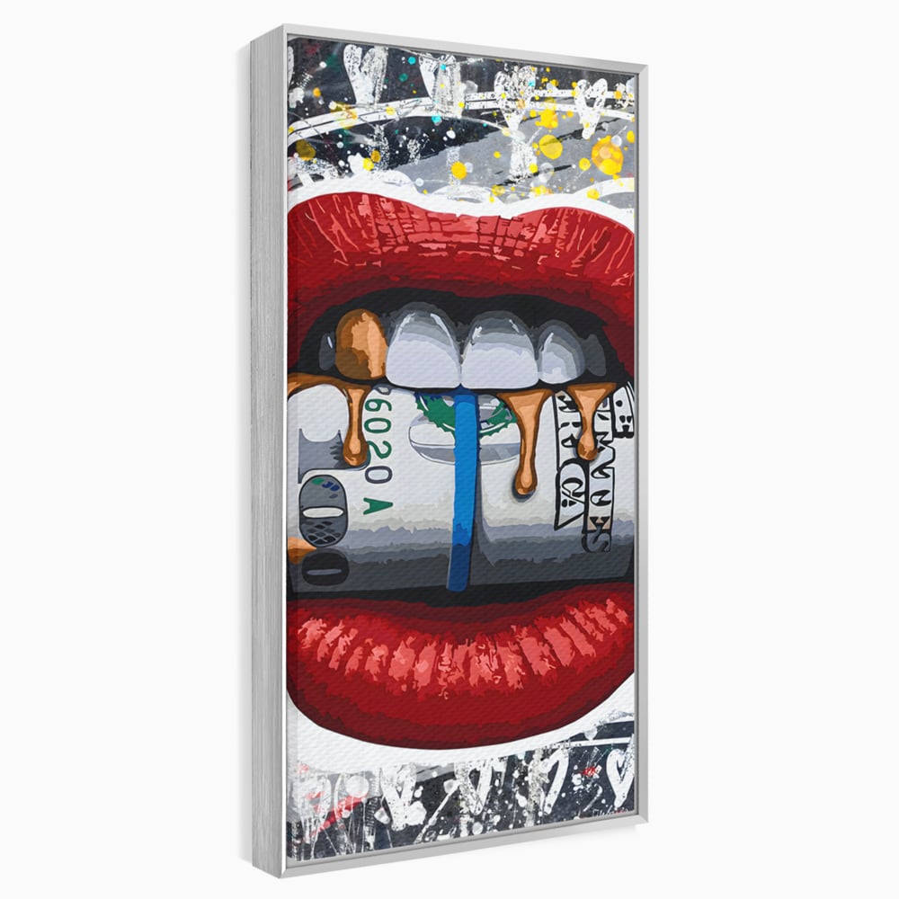 Tablou Canvas Premium LuxCanva® B1049, Dollar Lips , Living, Bani, Financiar, Buze, Rosu, Colorat, Culori Vibrante