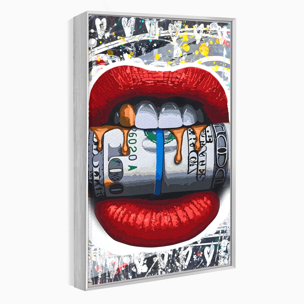 Tablou Canvas Premium LuxCanva® B1049, Dollar Lips , Living, Bani, Financiar, Buze, Rosu, Colorat, Culori Vibrante