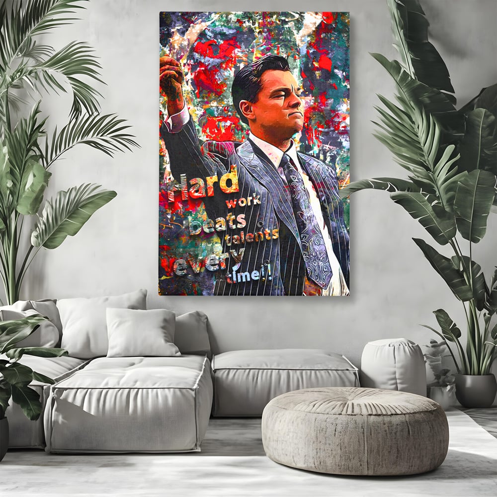 Tablou Canvas Premium LuxCanva® B1055, The Wolf of Wall Street , Decorativ, Living, Film, Bursa, Oscar, DiCaprio, Motivational, Culori Vibrante