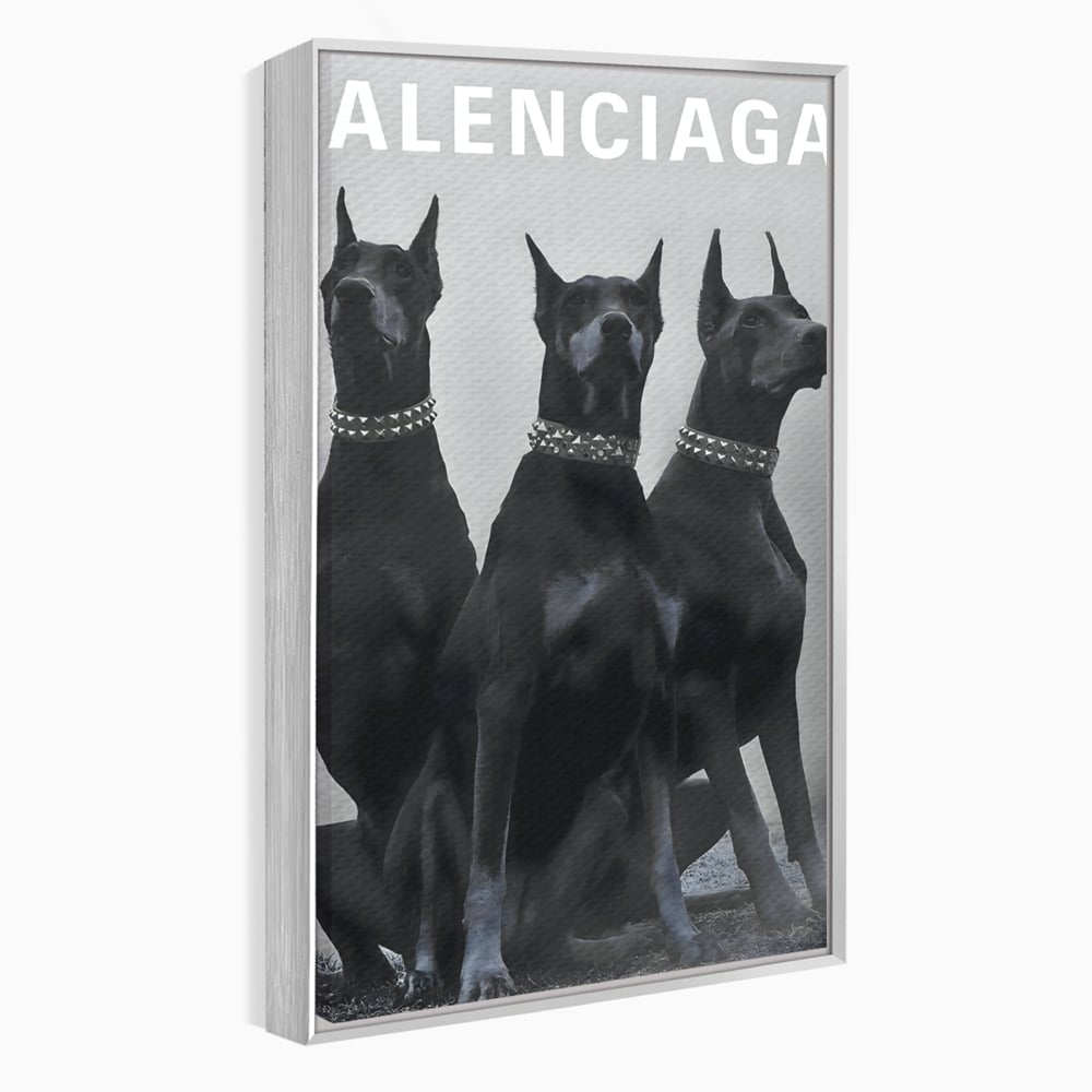 Tablou Canvas Premium, LuxCanva® B1058, Balenciaga Doberman, Decorativ, Birou, Lux, Brand, Salon, Caini, Alb si Negru