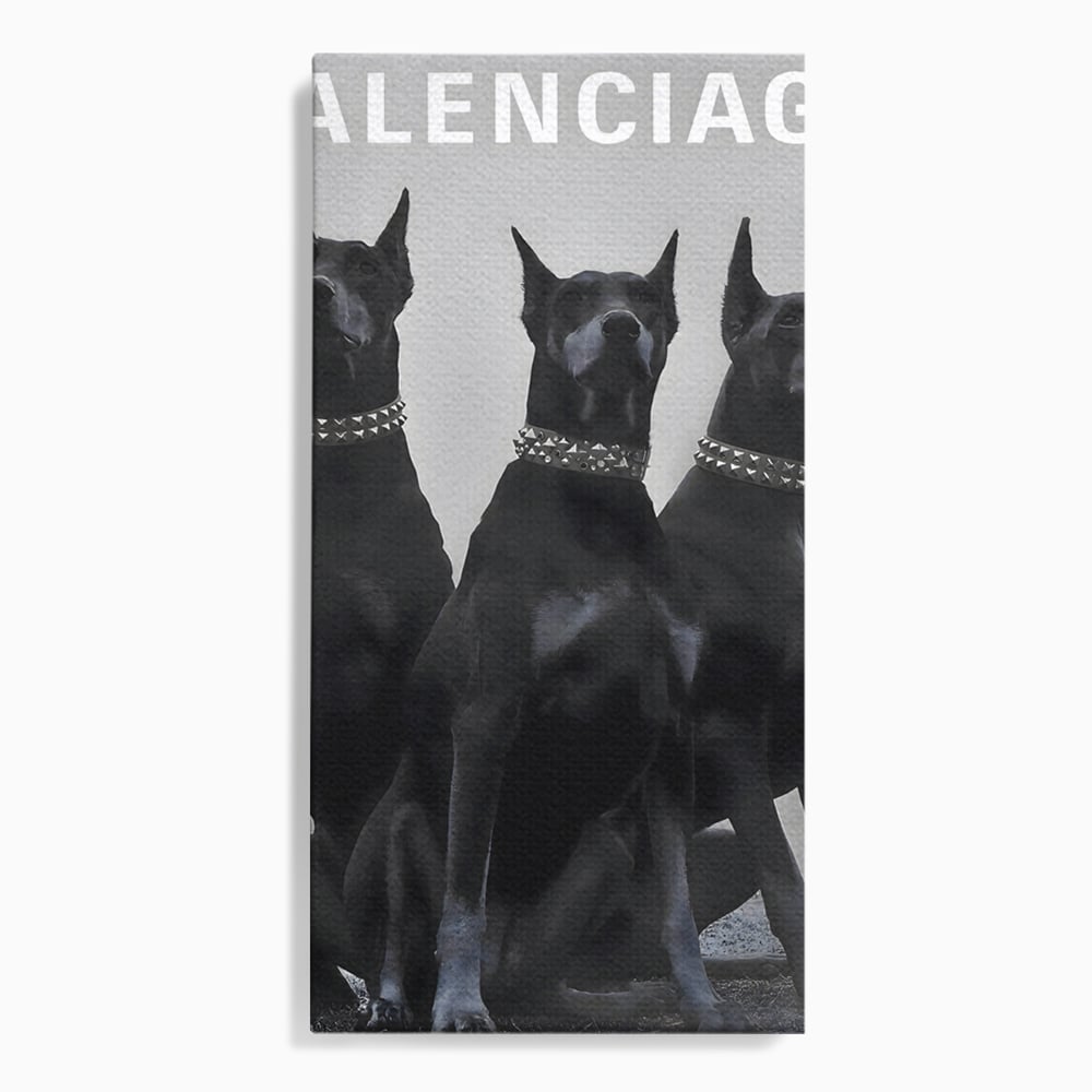 Tablou Canvas Premium, LuxCanva® B1058, Balenciaga Doberman, Decorativ, Birou, Lux, Brand, Salon, Caini, Alb si Negru