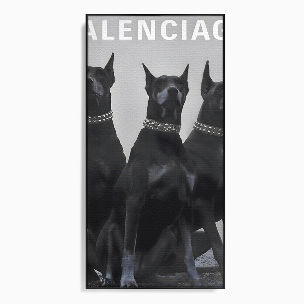 Tablou Canvas Premium, LuxCanva® B1058, Balenciaga Doberman, Decorativ, Birou, Lux, Brand, Salon, Caini, Alb si Negru