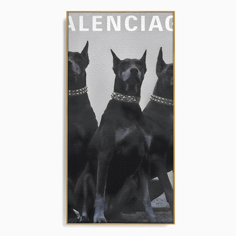 Tablou Canvas Premium, LuxCanva® B1058, Balenciaga Doberman, Decorativ, Birou, Lux, Brand, Salon, Caini, Alb si Negru