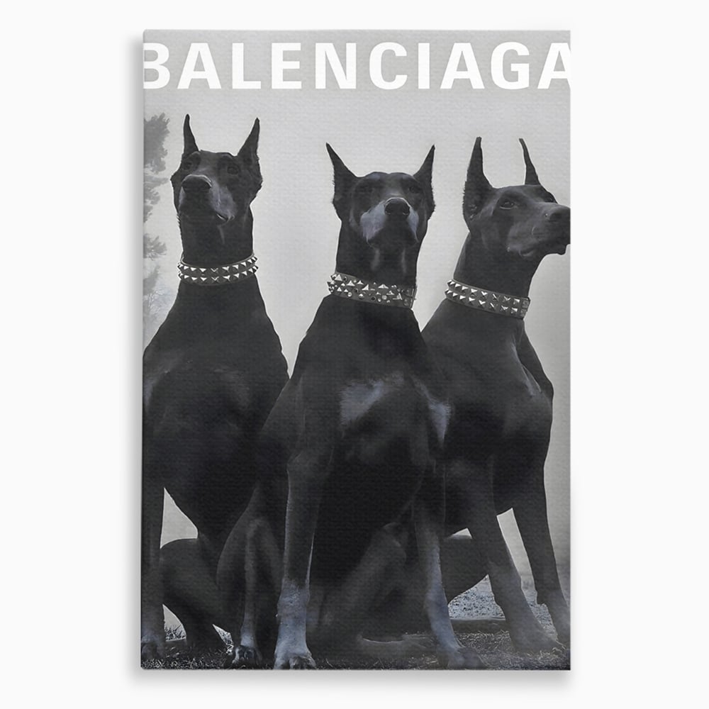 Tablou Canvas Premium, LuxCanva® B1058, Balenciaga Doberman, Decorativ, Birou, Lux, Brand, Salon, Caini, Alb si Negru