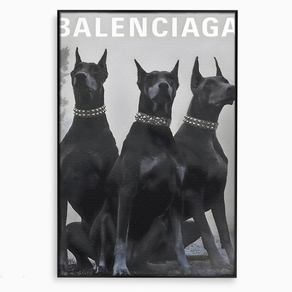 Tablou Canvas Premium, LuxCanva® B1058, Balenciaga Doberman, Decorativ, Birou, Lux, Brand, Salon, Caini, Alb si Negru