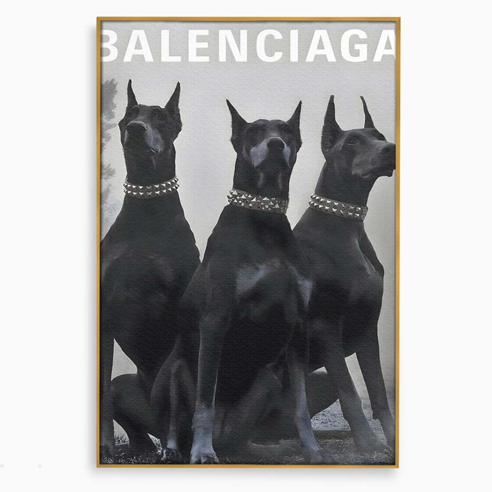 Tablou Canvas Premium, LuxCanva® B1058, Balenciaga Doberman, Decorativ, Birou, Lux, Brand, Salon, Caini, Alb si Negru