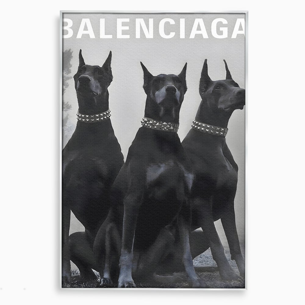 Tablou Canvas Premium, LuxCanva® B1058, Balenciaga Doberman, Decorativ, Birou, Lux, Brand, Salon, Caini, Alb si Negru