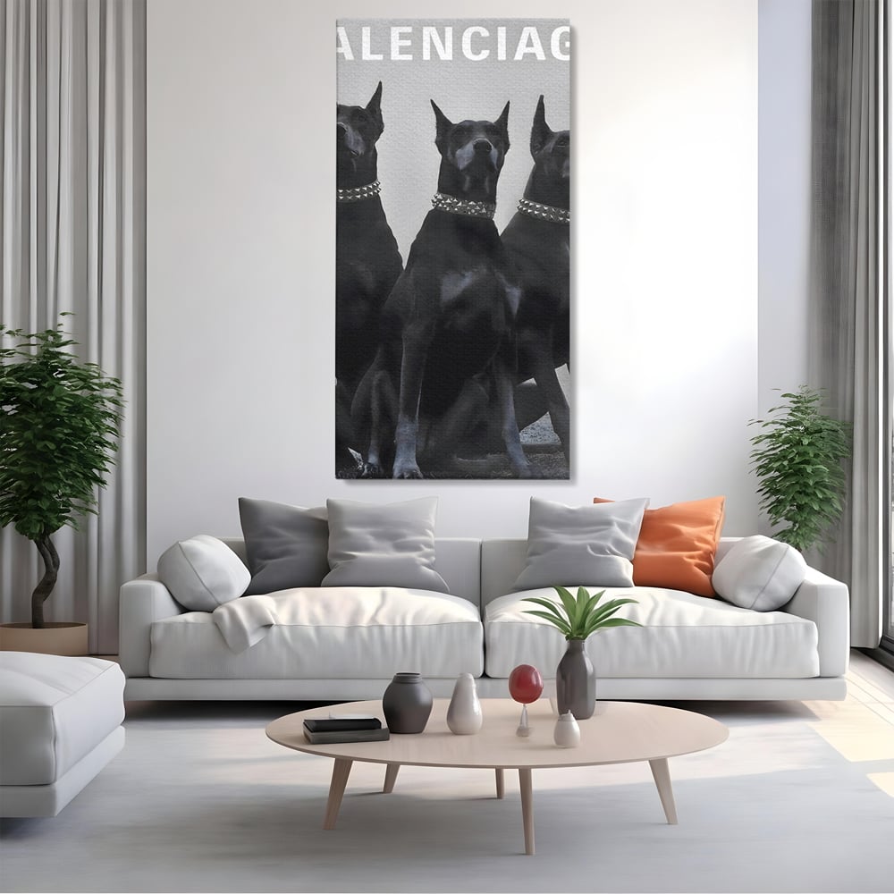 Tablou Canvas Premium, LuxCanva® B1058, Balenciaga Doberman, Decorativ, Birou, Lux, Brand, Salon, Caini, Alb si Negru