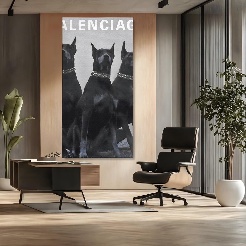 Tablou Canvas Premium, LuxCanva® B1058, Balenciaga Doberman, Decorativ, Birou, Lux, Brand, Salon, Caini, Alb si Negru