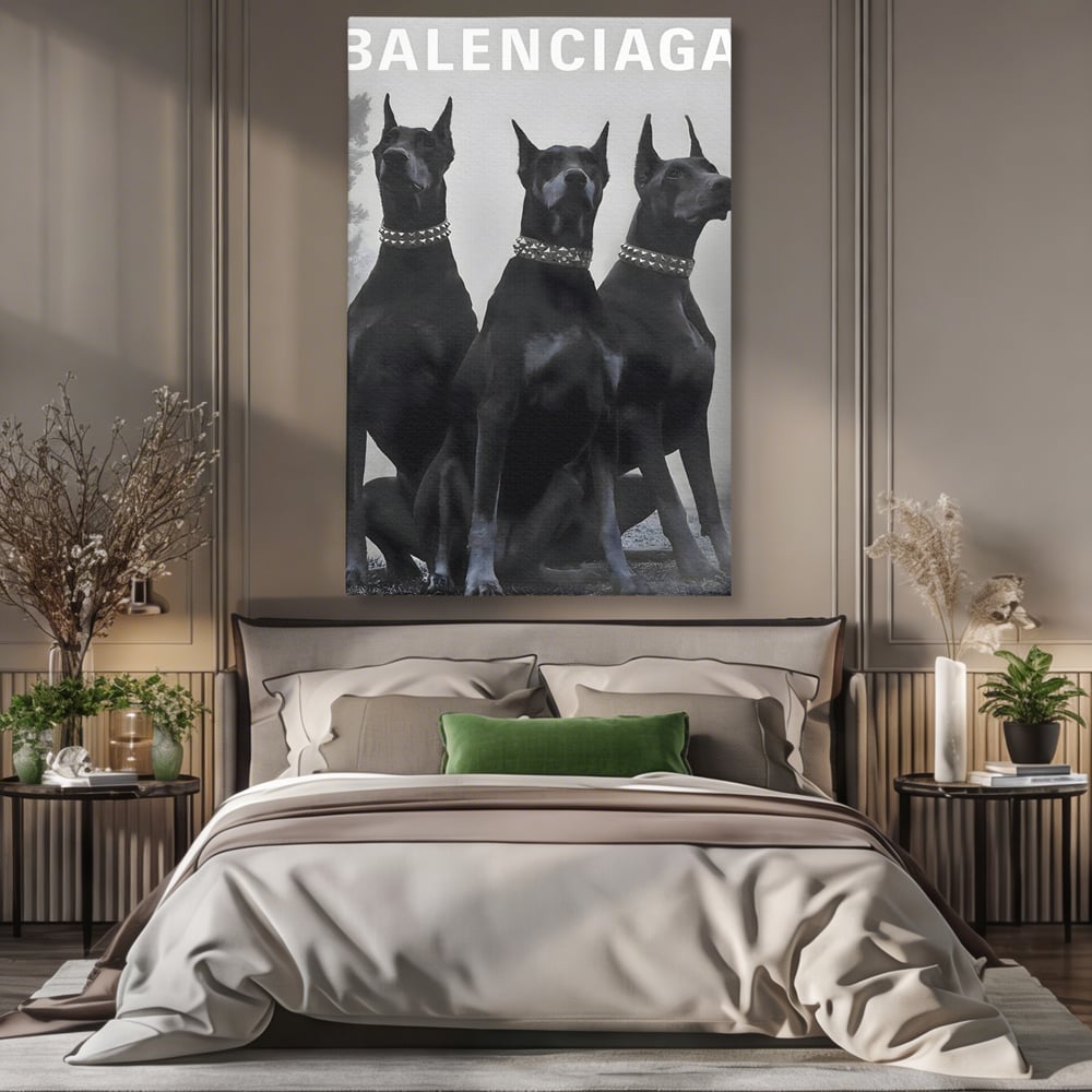 Tablou Canvas Premium, LuxCanva® B1058, Balenciaga Doberman, Decorativ, Birou, Lux, Brand, Salon, Caini, Alb si Negru