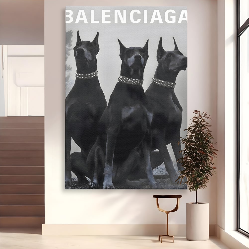Tablou Canvas Premium, LuxCanva® B1058, Balenciaga Doberman, Decorativ, Birou, Lux, Brand, Salon, Caini, Alb si Negru