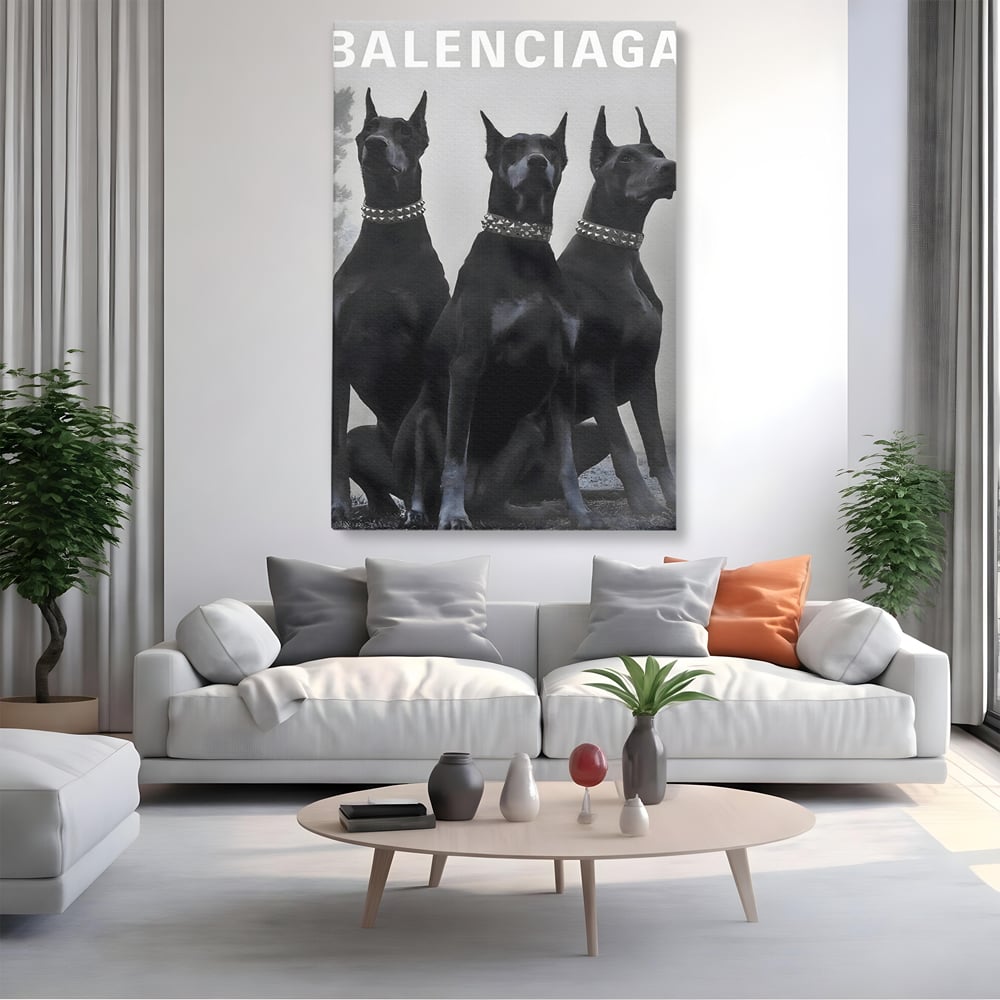 Tablou Canvas Premium, LuxCanva® B1058, Balenciaga Doberman, Decorativ, Birou, Lux, Brand, Salon, Caini, Alb si Negru