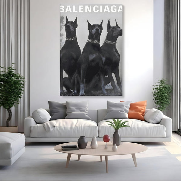 Tablou Canvas Premium, LuxCanva® B1058, Balenciaga Doberman, Decorativ, Birou, Lux, Brand, Salon, Caini, Alb si Negru
