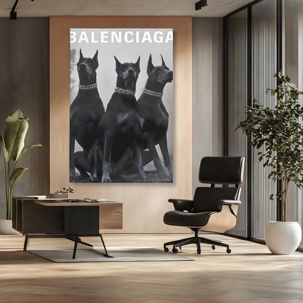 Tablou Canvas Premium, LuxCanva® B1058, Balenciaga Doberman, Decorativ, Birou, Lux, Brand, Salon, Caini, Alb si Negru