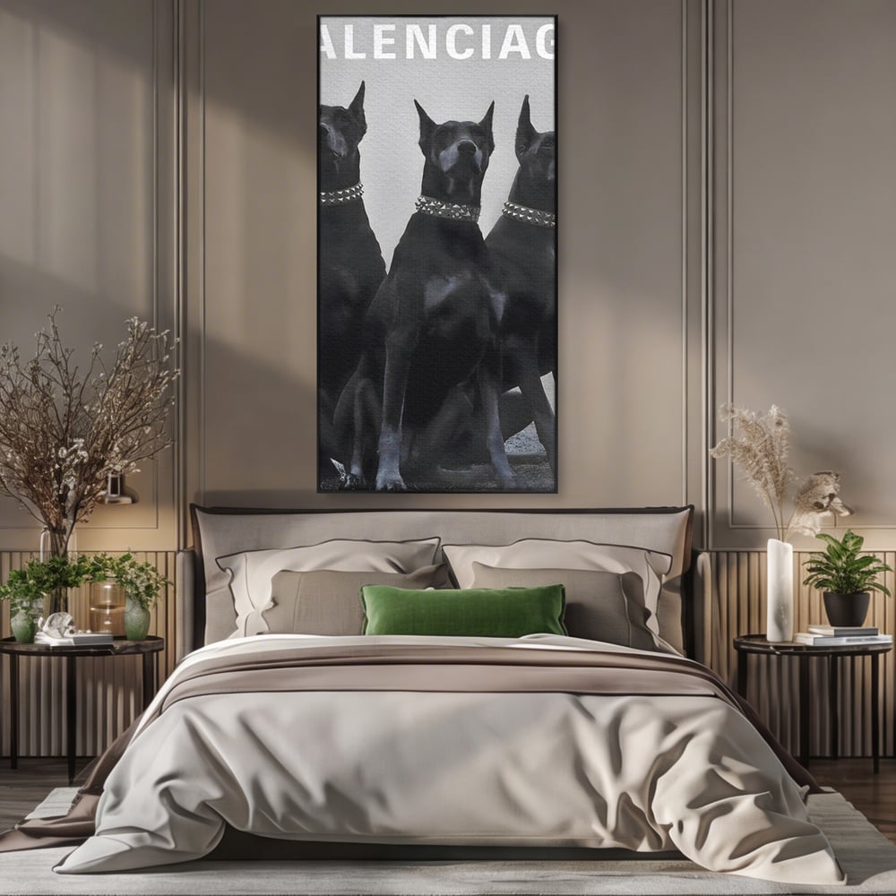 Tablou Canvas Premium, LuxCanva® B1058, Balenciaga Doberman, Decorativ, Birou, Lux, Brand, Salon, Caini, Alb si Negru
