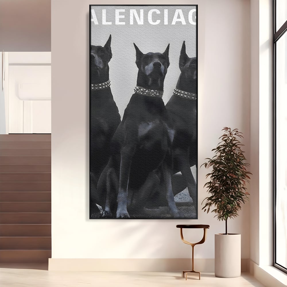 Tablou Canvas Premium, LuxCanva® B1058, Balenciaga Doberman, Decorativ, Birou, Lux, Brand, Salon, Caini, Alb si Negru