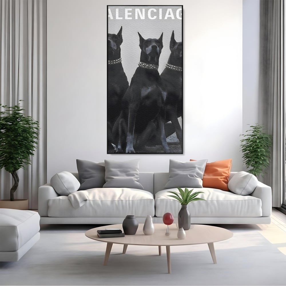 Tablou Canvas Premium, LuxCanva® B1058, Balenciaga Doberman, Decorativ, Birou, Lux, Brand, Salon, Caini, Alb si Negru