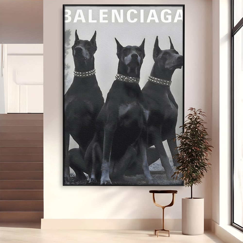 Tablou Canvas Premium, LuxCanva® B1058, Balenciaga Doberman, Decorativ, Birou, Lux, Brand, Salon, Caini, Alb si Negru
