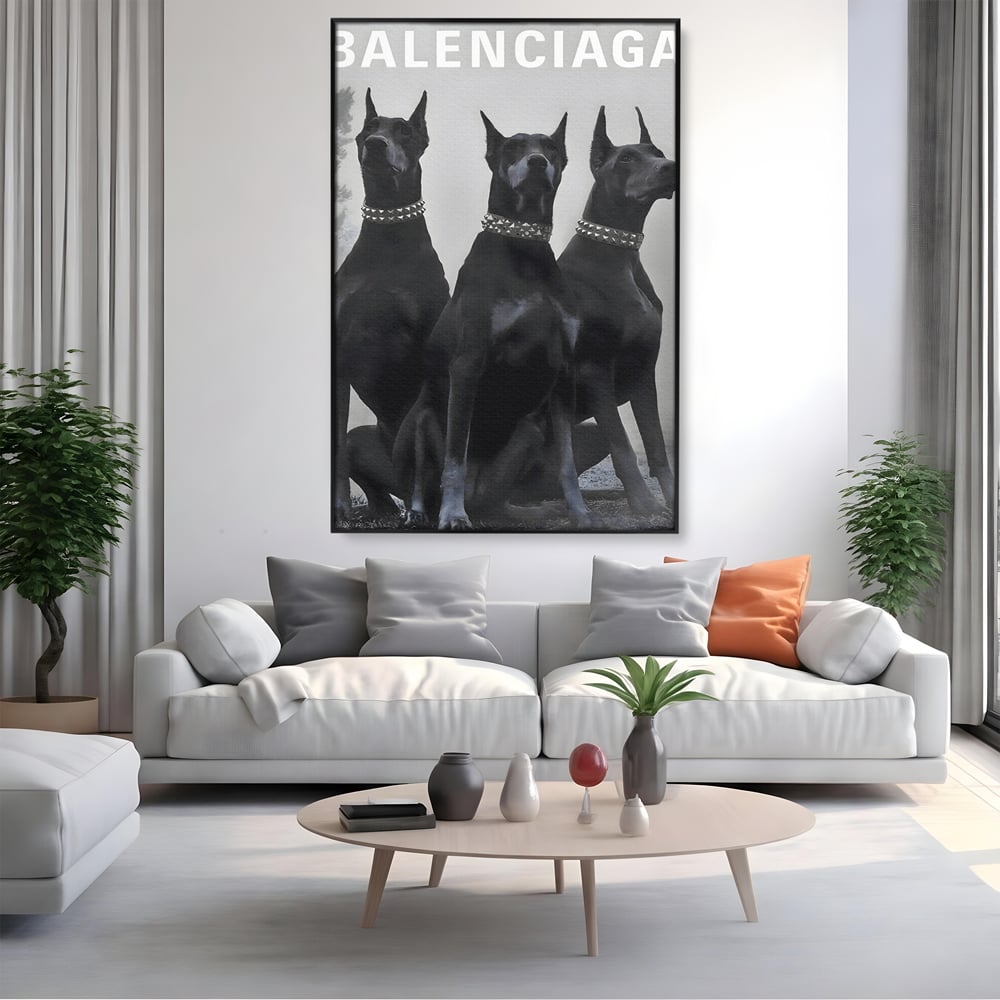 Tablou Canvas Premium, LuxCanva® B1058, Balenciaga Doberman, Decorativ, Birou, Lux, Brand, Salon, Caini, Alb si Negru