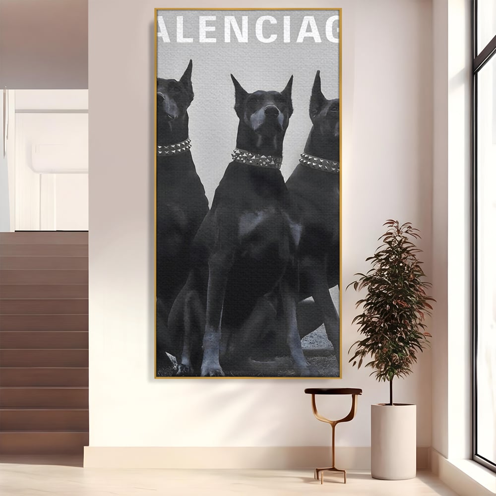 Tablou Canvas Premium, LuxCanva® B1058, Balenciaga Doberman, Decorativ, Birou, Lux, Brand, Salon, Caini, Alb si Negru