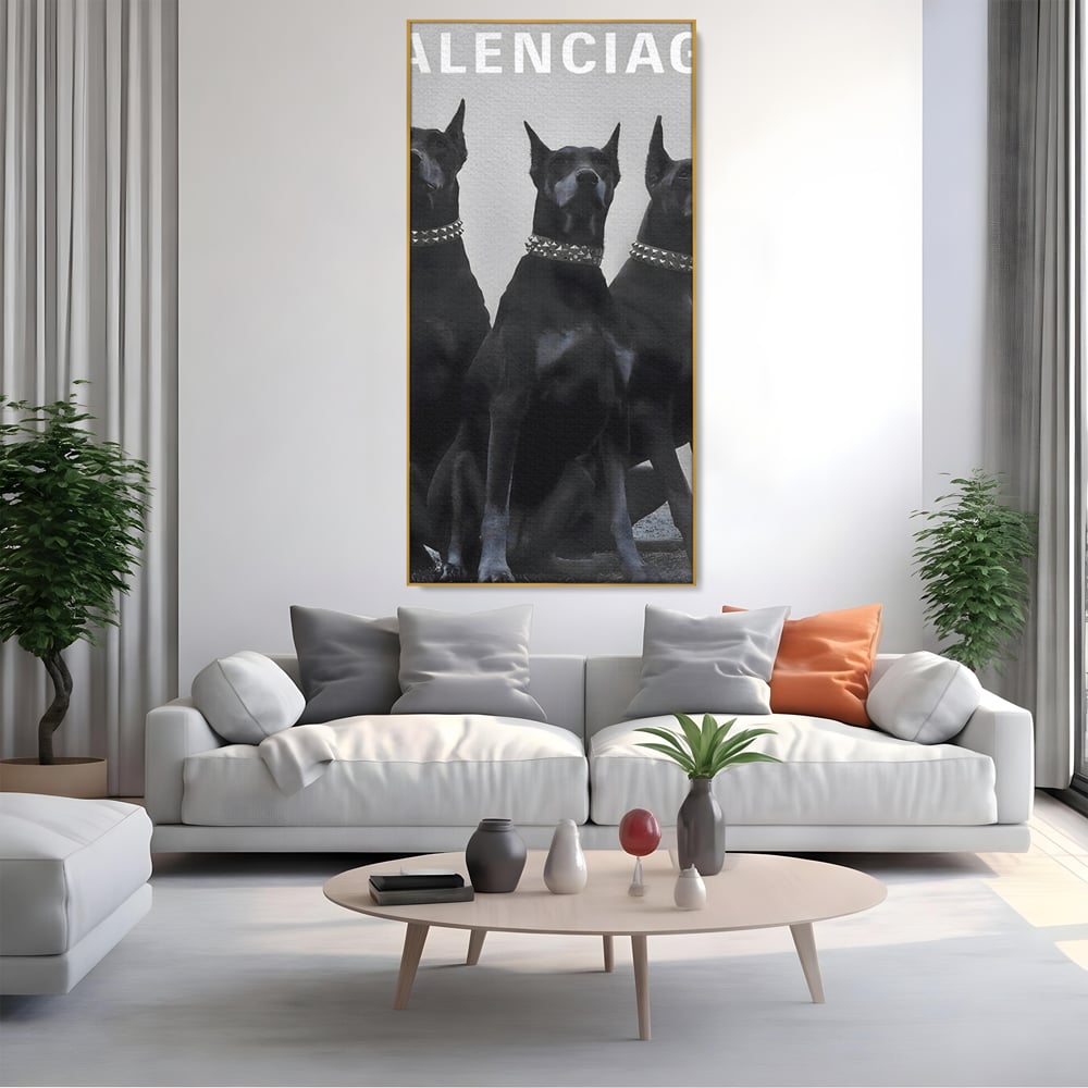 Tablou Canvas Premium, LuxCanva® B1058, Balenciaga Doberman, Decorativ, Birou, Lux, Brand, Salon, Caini, Alb si Negru