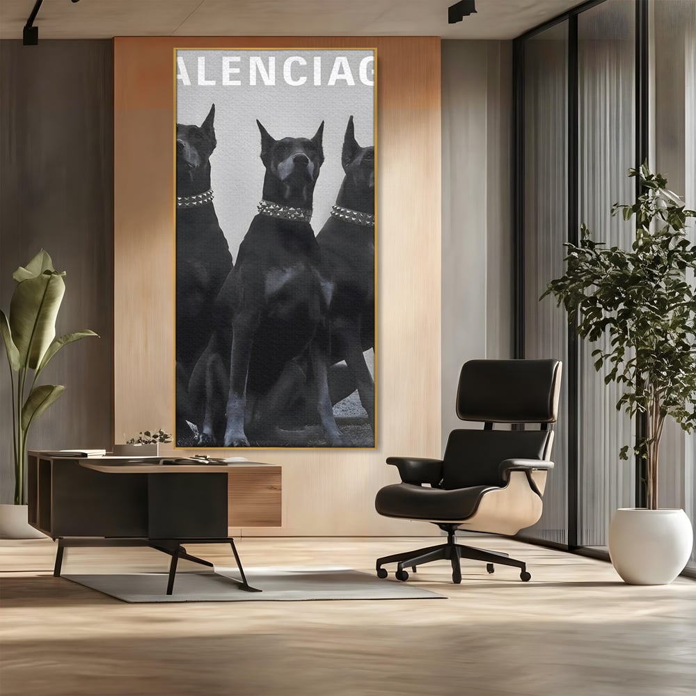Tablou Canvas Premium, LuxCanva® B1058, Balenciaga Doberman, Decorativ, Birou, Lux, Brand, Salon, Caini, Alb si Negru