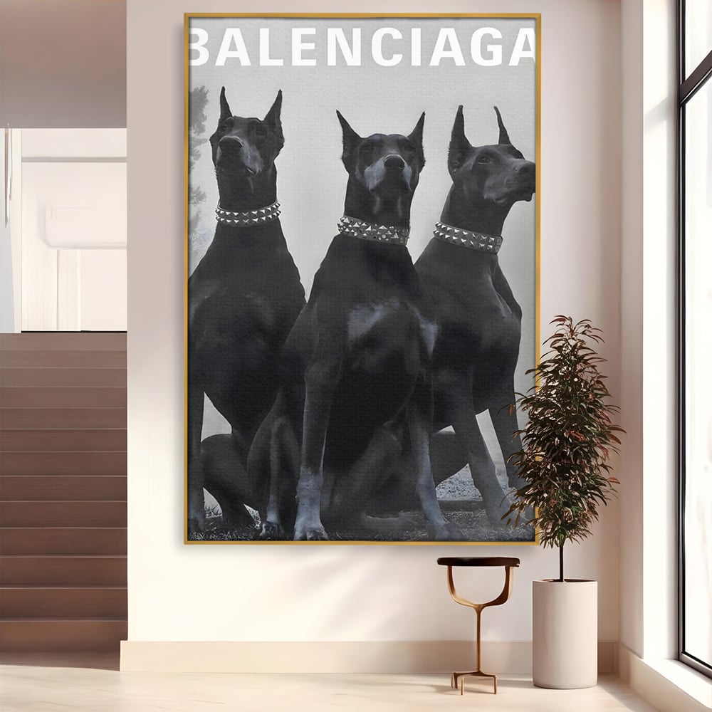 Tablou Canvas Premium, LuxCanva® B1058, Balenciaga Doberman, Decorativ, Birou, Lux, Brand, Salon, Caini, Alb si Negru