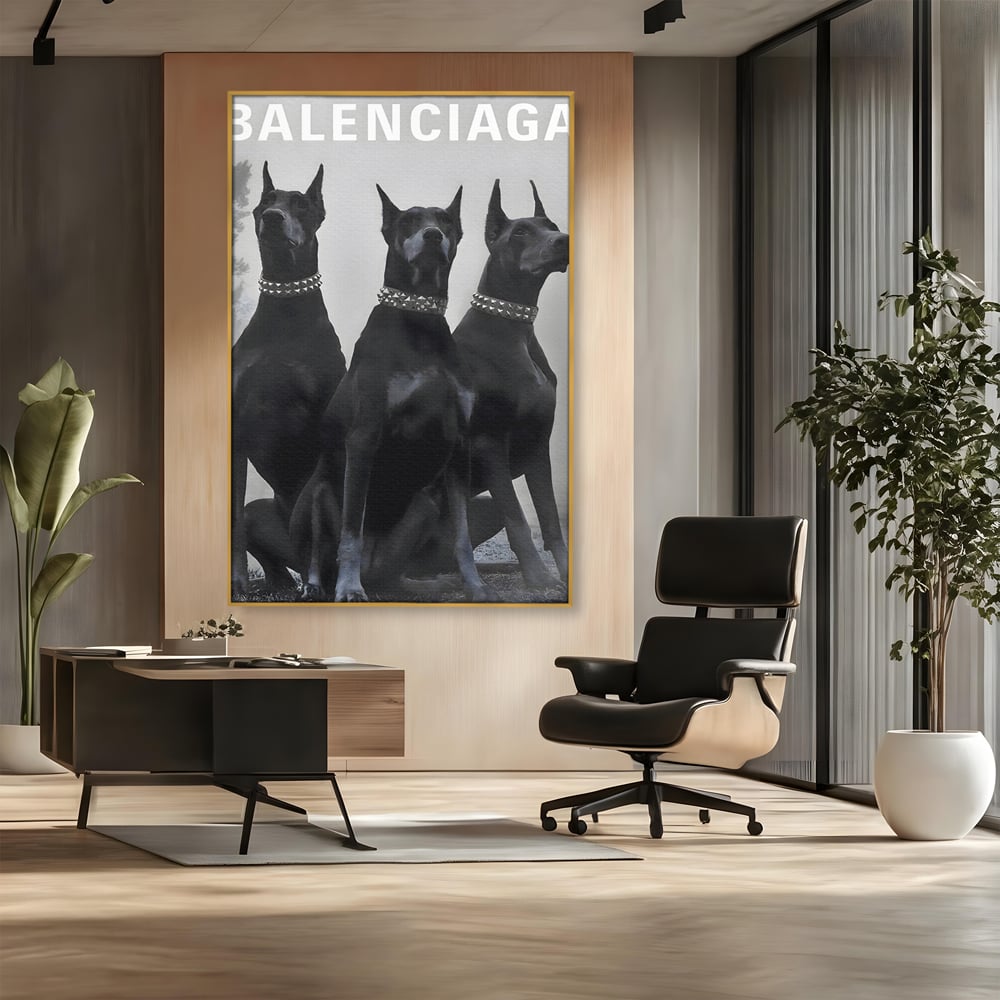 Tablou Canvas Premium, LuxCanva® B1058, Balenciaga Doberman, Decorativ, Birou, Lux, Brand, Salon, Caini, Alb si Negru