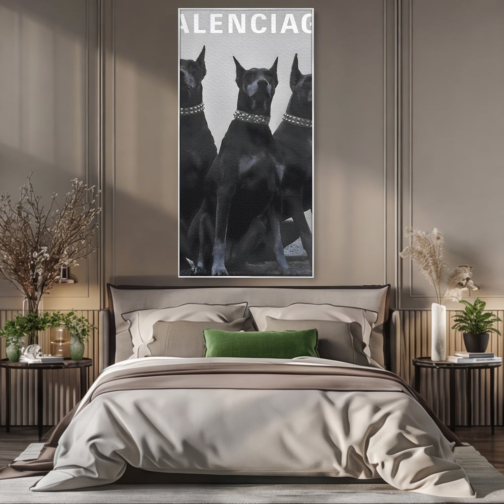 Tablou Canvas Premium, LuxCanva® B1058, Balenciaga Doberman, Decorativ, Birou, Lux, Brand, Salon, Caini, Alb si Negru