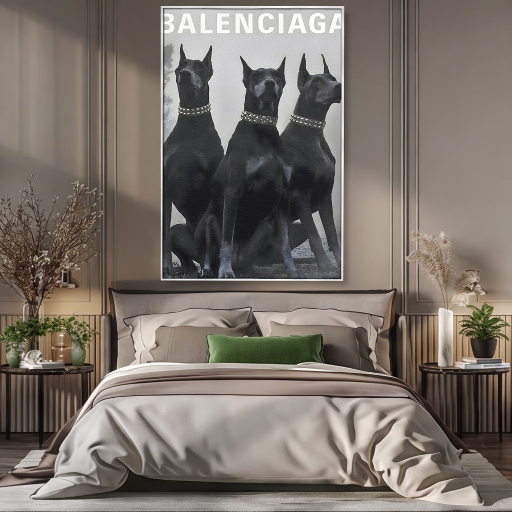 Tablou Canvas Premium, LuxCanva® B1058, Balenciaga Doberman, Decorativ, Birou, Lux, Brand, Salon, Caini, Alb si Negru