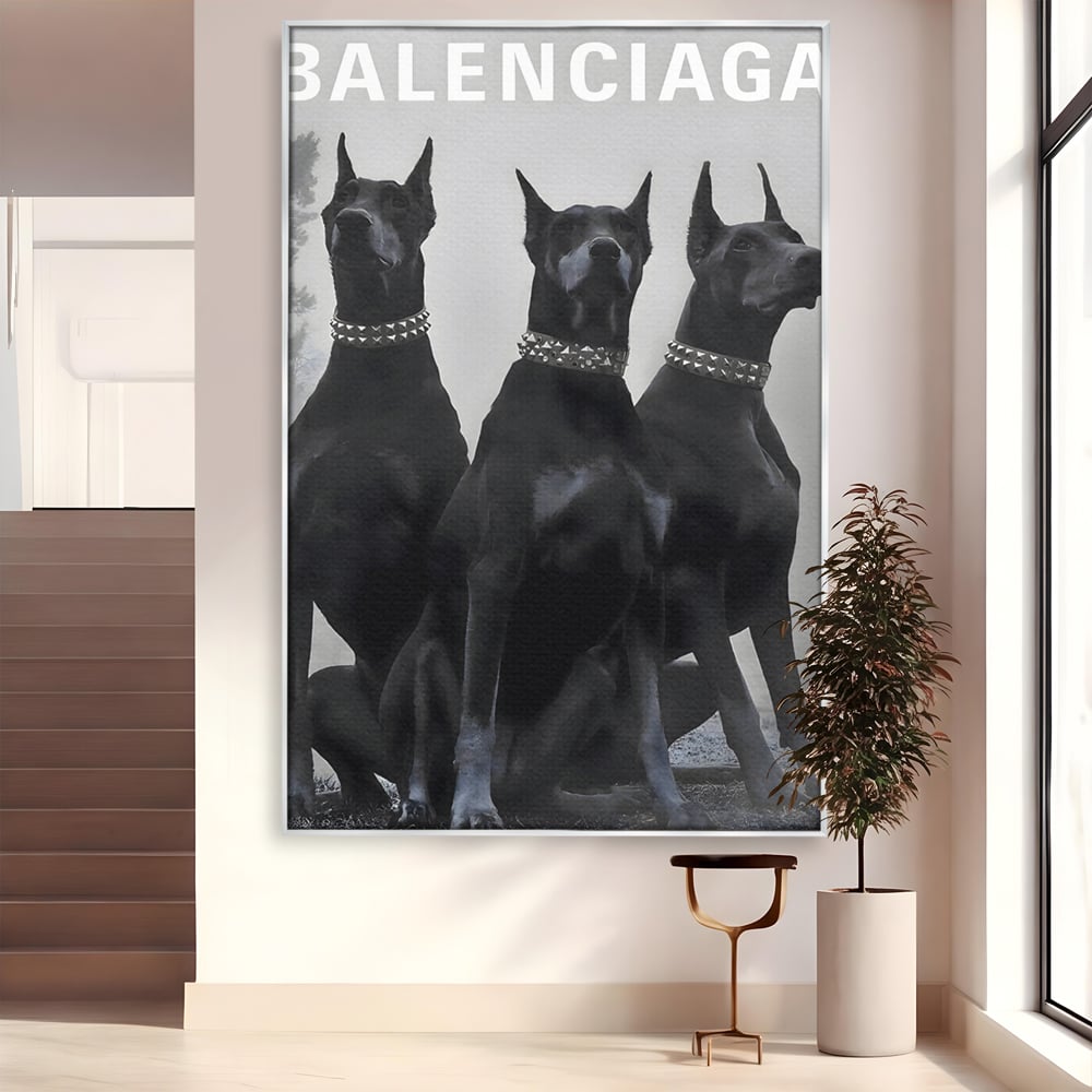 Tablou Canvas Premium, LuxCanva® B1058, Balenciaga Doberman, Decorativ, Birou, Lux, Brand, Salon, Caini, Alb si Negru