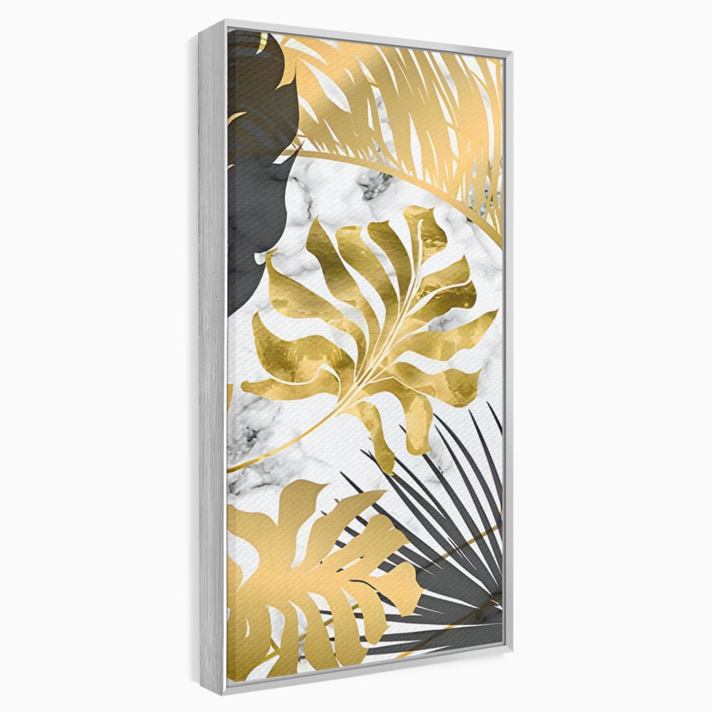 Tablou Canvas Premium LuxCanva® B1061, Golden Black Lief Plants , Decorativ, Living, Plante, Dormitor, Frunze, Liniste, Negru si Auriu