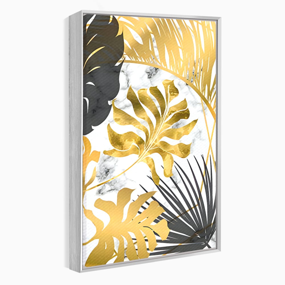 Tablou Canvas Premium LuxCanva® B1061, Golden Black Lief Plants , Decorativ, Living, Plante, Dormitor, Frunze, Liniste, Negru si Auriu