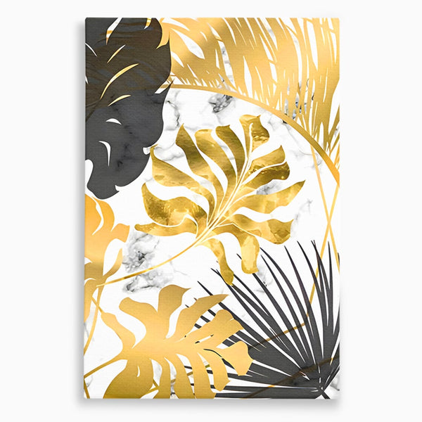 Tablou Canvas Premium LuxCanva® B1061, Golden Black Lief Plants , Decorativ, Living, Plante, Dormitor, Frunze, Liniste, Negru si Auriu