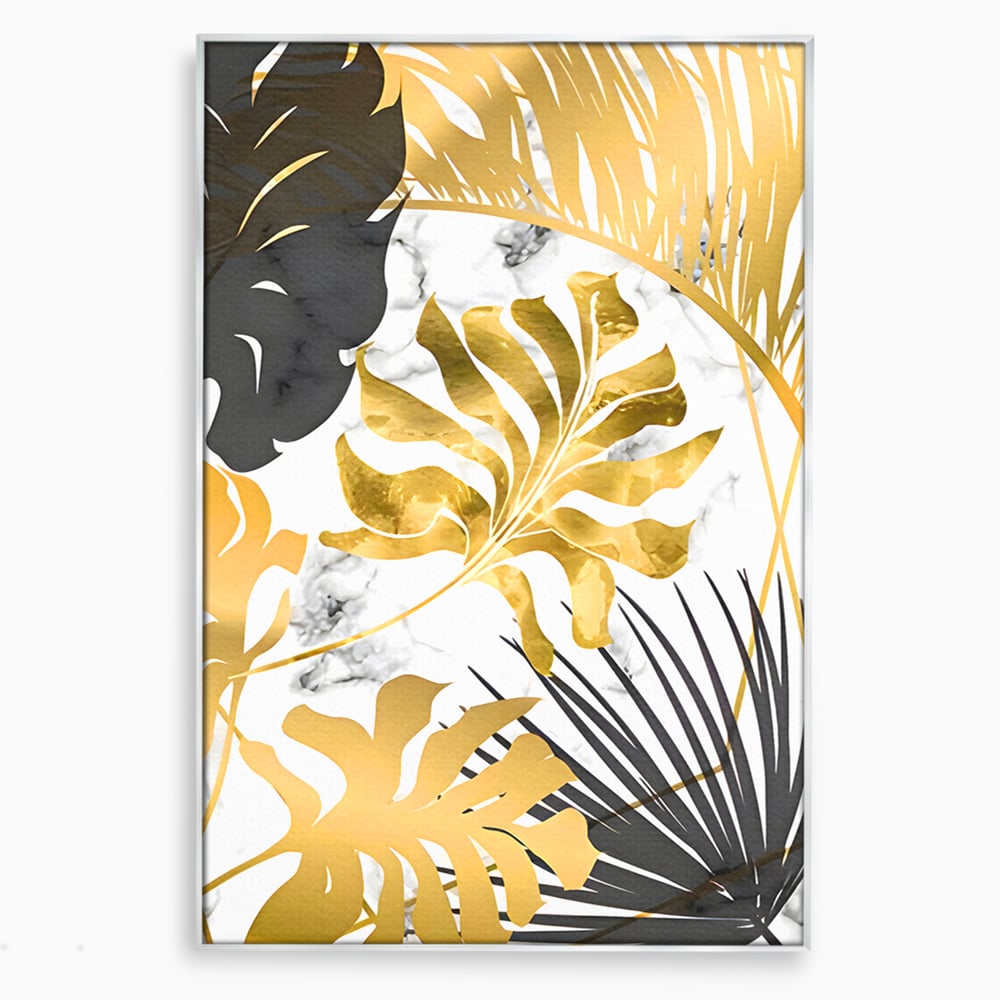 Tablou Canvas Premium LuxCanva® B1061, Golden Black Lief Plants , Decorativ, Living, Plante, Dormitor, Frunze, Liniste, Negru si Auriu