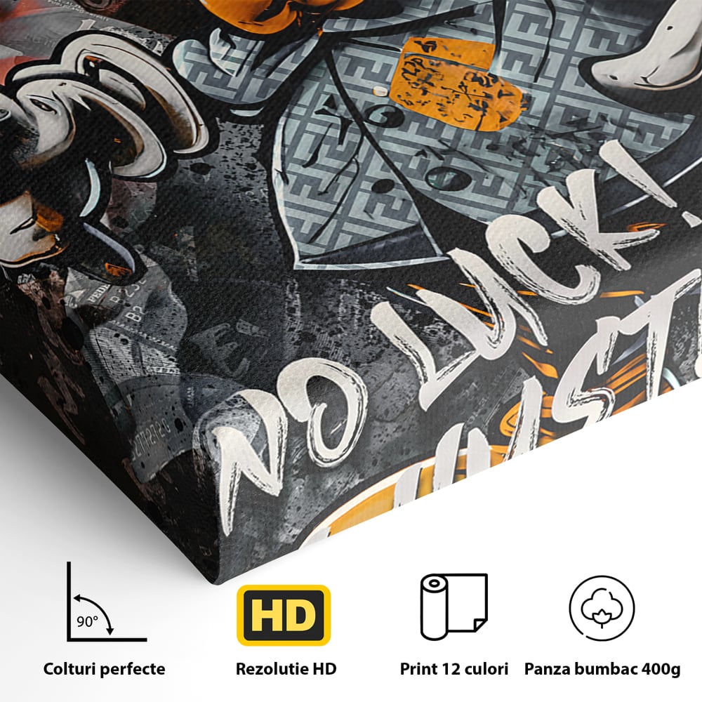 Tablou Canvas Premium LuxCanva® B1062, No Luck All Hustle , Decorativ, Living, Donald Duck, Birou, Bani, Colorat