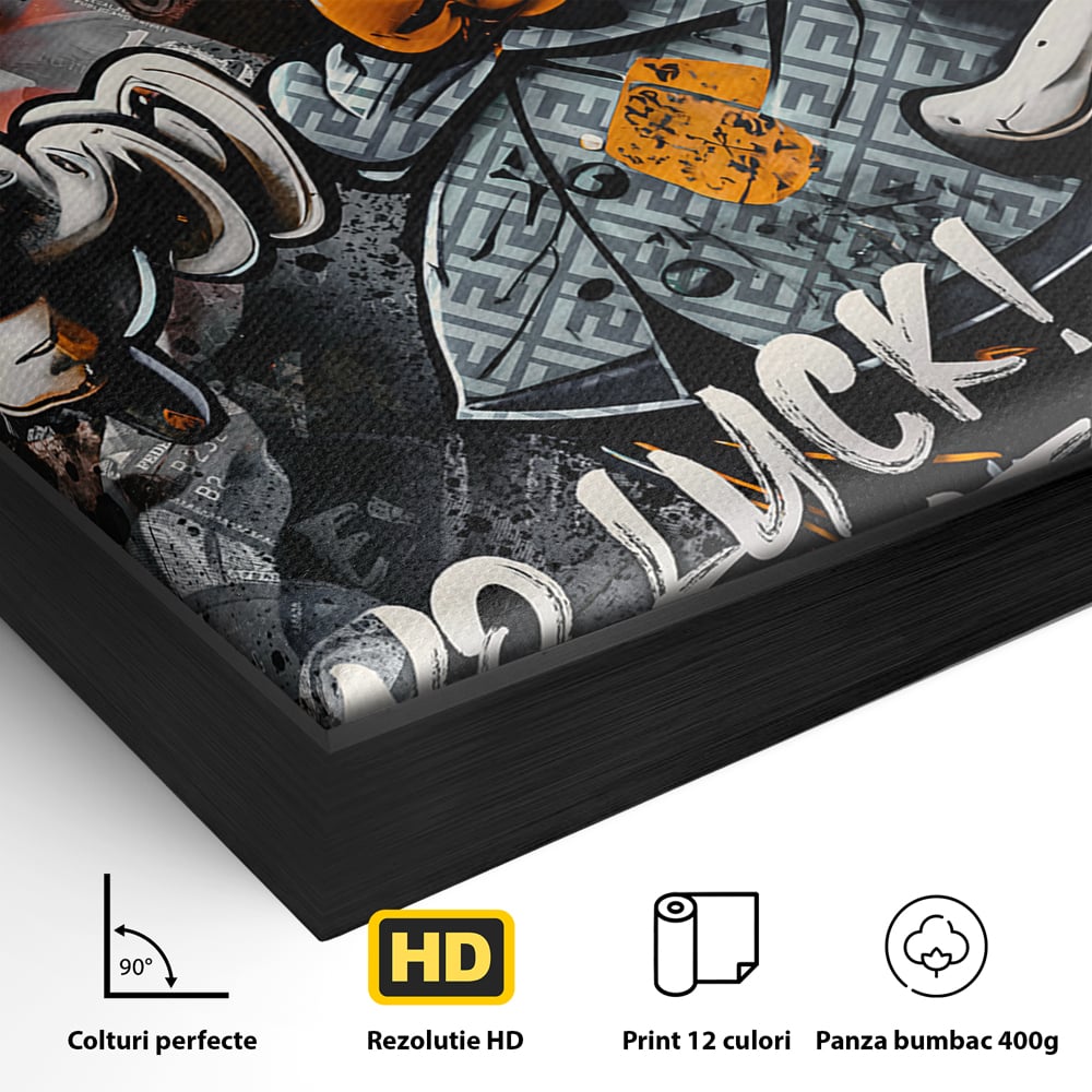 Tablou Canvas Premium LuxCanva® B1062, No Luck All Hustle , Decorativ, Living, Donald Duck, Birou, Bani, Colorat