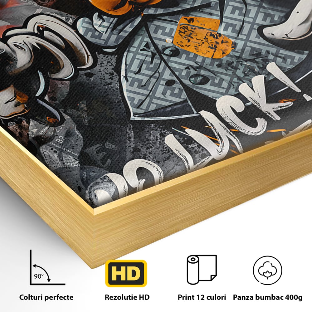 Tablou Canvas Premium LuxCanva® B1062, No Luck All Hustle , Decorativ, Living, Donald Duck, Birou, Bani, Colorat