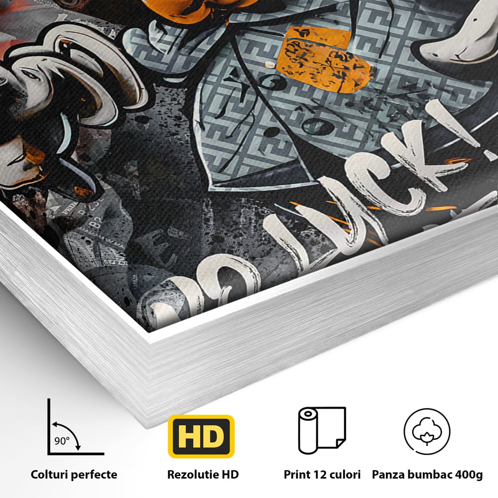 Tablou Canvas Premium LuxCanva® B1062, No Luck All Hustle , Decorativ, Living, Donald Duck, Birou, Bani, Colorat