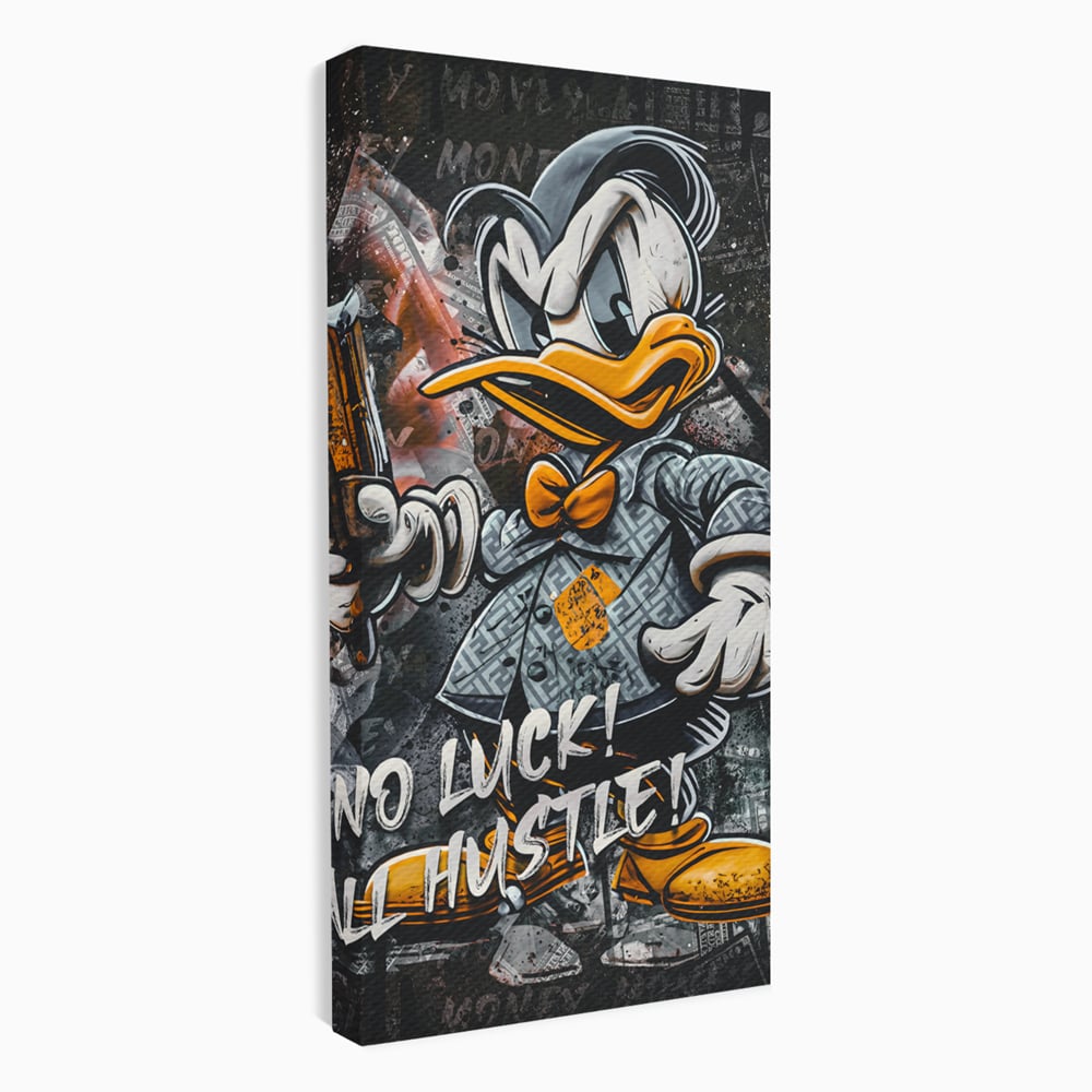 Tablou Canvas Premium LuxCanva® B1062, No Luck All Hustle , Decorativ, Living, Donald Duck, Birou, Bani, Colorat