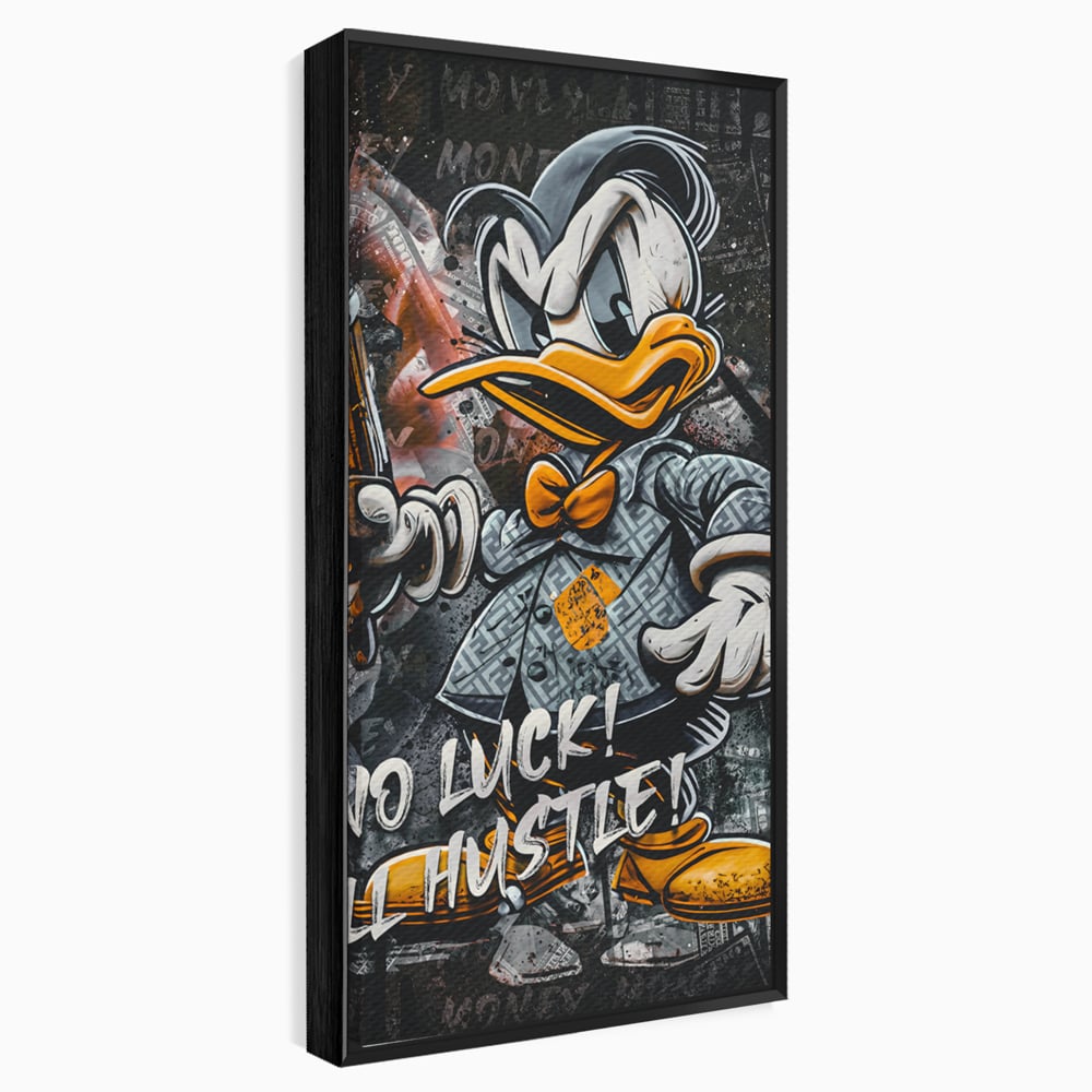 Tablou Canvas Premium LuxCanva® B1062, No Luck All Hustle , Decorativ, Living, Donald Duck, Birou, Bani, Colorat
