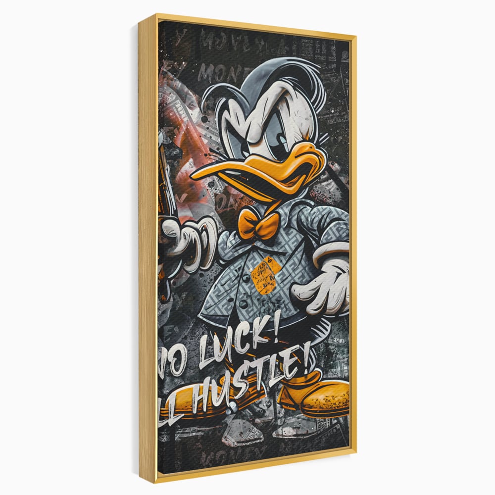 Tablou Canvas Premium LuxCanva® B1062, No Luck All Hustle , Decorativ, Living, Donald Duck, Birou, Bani, Colorat