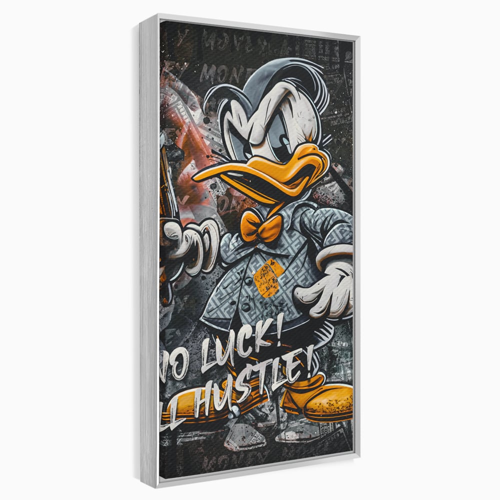 Tablou Canvas Premium LuxCanva® B1062, No Luck All Hustle , Decorativ, Living, Donald Duck, Birou, Bani, Colorat