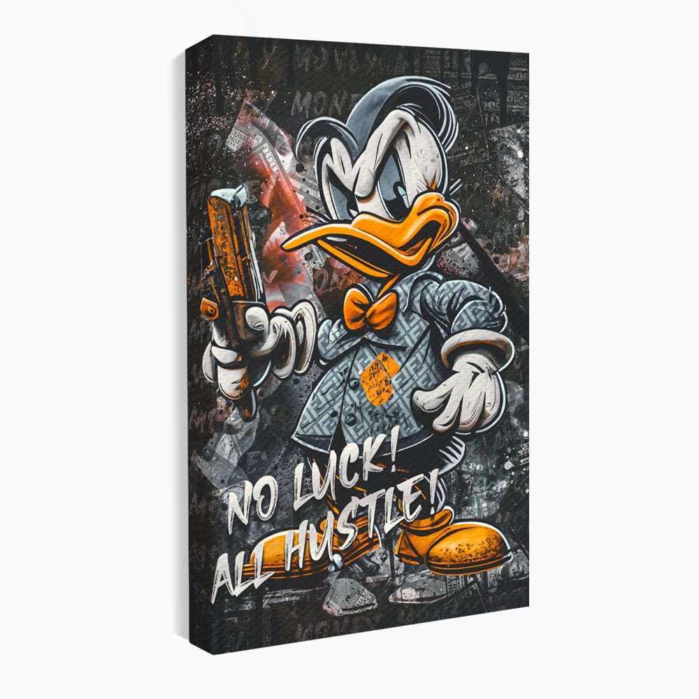 Tablou Canvas Premium LuxCanva® B1062, No Luck All Hustle , Decorativ, Living, Donald Duck, Birou, Bani, Colorat