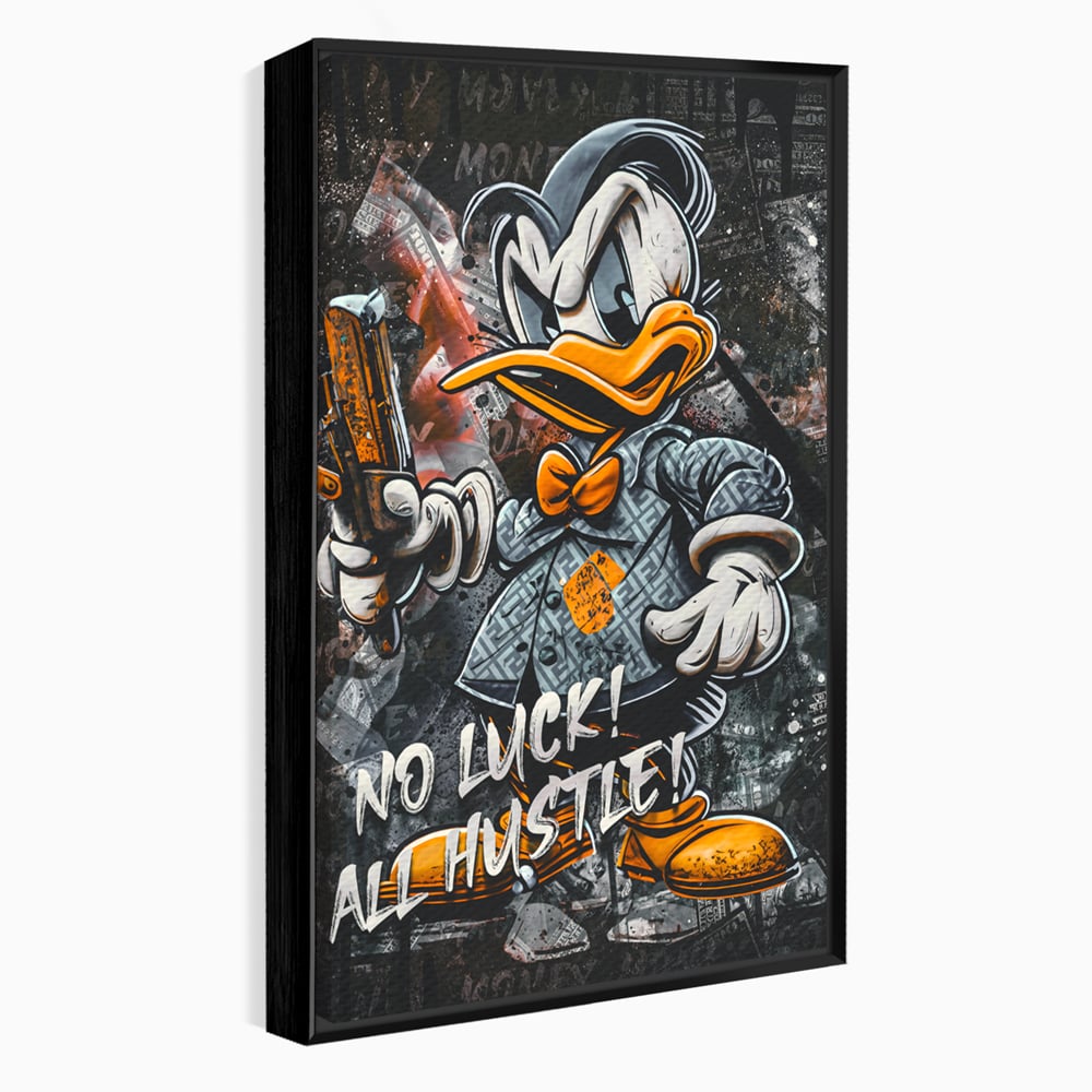 Tablou Canvas Premium LuxCanva® B1062, No Luck All Hustle , Decorativ, Living, Donald Duck, Birou, Bani, Colorat