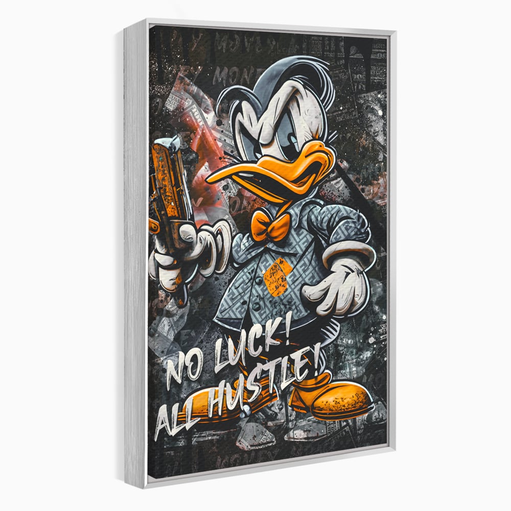 Tablou Canvas Premium LuxCanva® B1062, No Luck All Hustle , Decorativ, Living, Donald Duck, Birou, Bani, Colorat