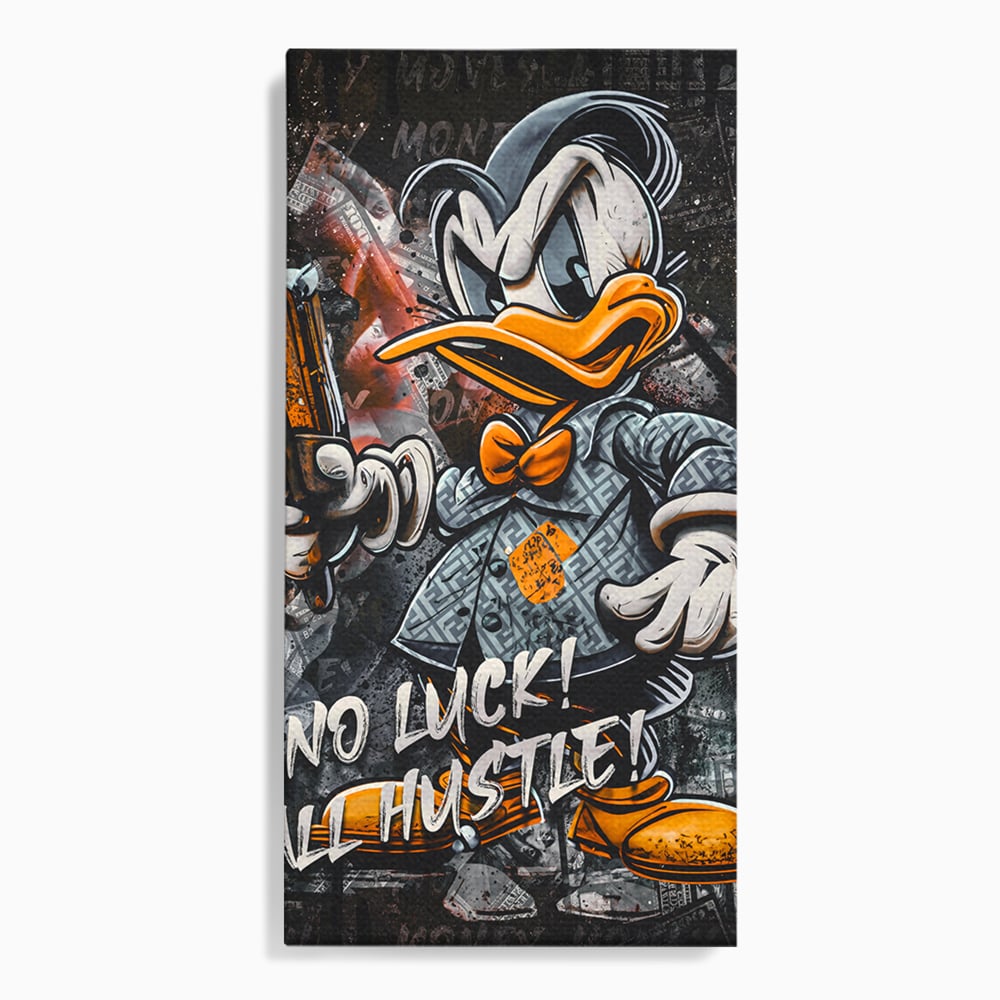 Tablou Canvas Premium LuxCanva® B1062, No Luck All Hustle , Decorativ, Living, Donald Duck, Birou, Bani, Colorat