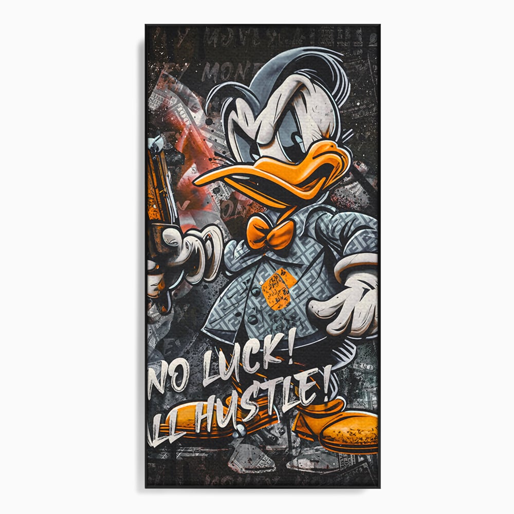 Tablou Canvas Premium LuxCanva® B1062, No Luck All Hustle , Decorativ, Living, Donald Duck, Birou, Bani, Colorat